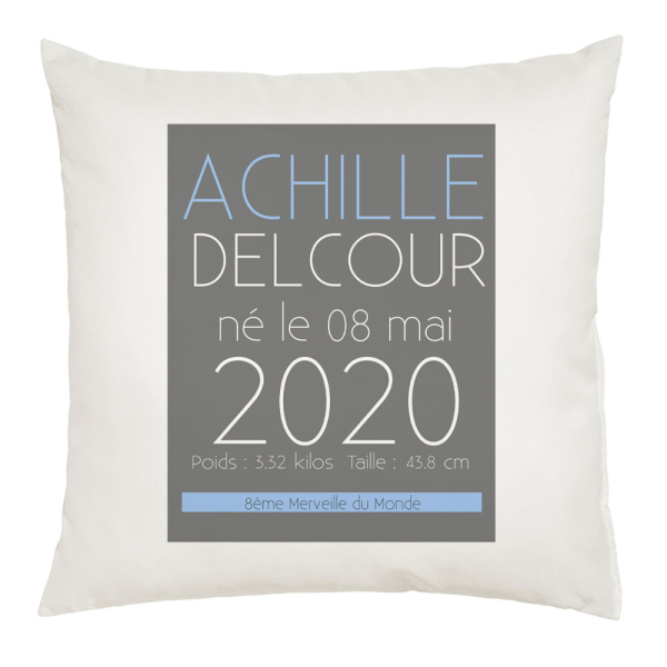 Coussin de naissance garçon personnalisé