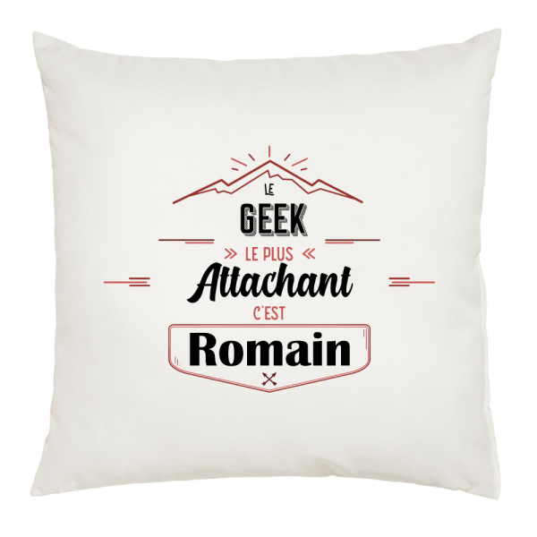 Coussin blanc décoration personnalisé avec motif Aventure et texte