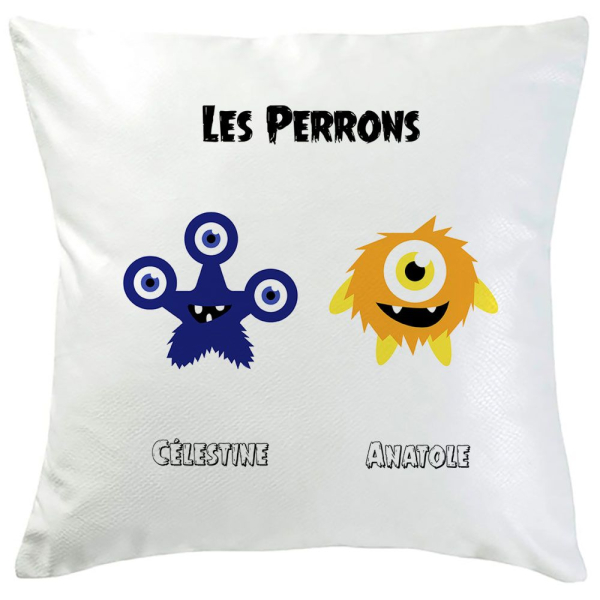 Coussin monster family 2 prénoms