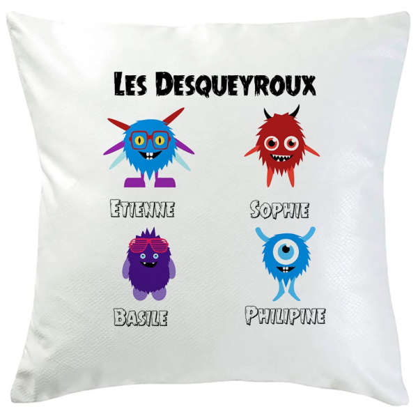 Coussin monster family 4 prénoms