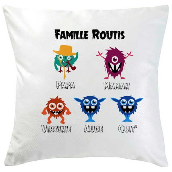 Coussin monster family 5 prénoms