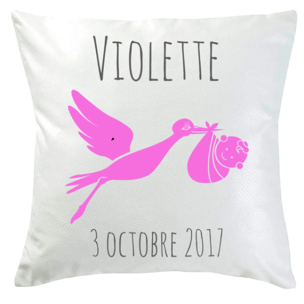 Coussin de naissance fille personnalisé