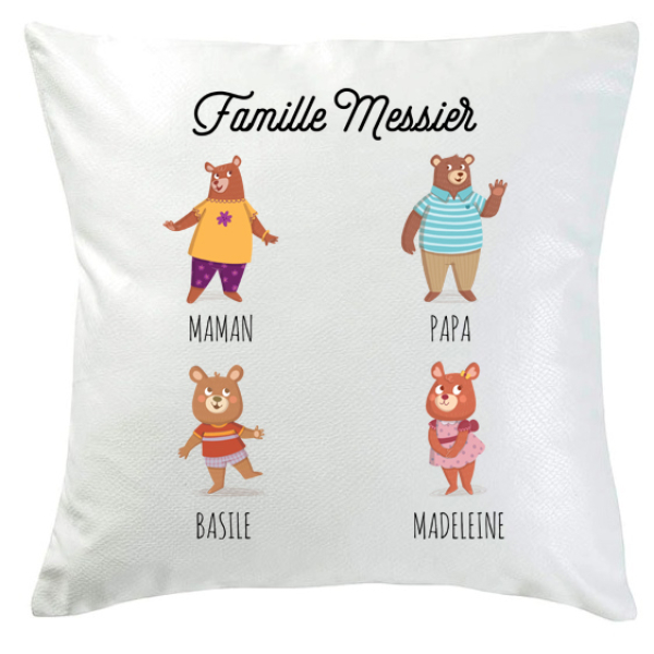 Coussin famille ours 4 personnes