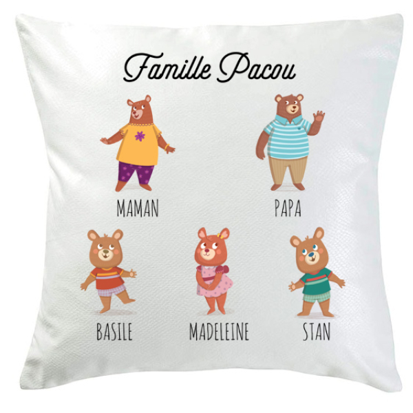 Coussin famille ours 5 personnes