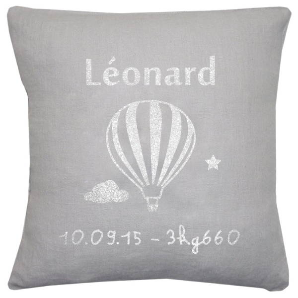 Coussin de naissance personnalisé gris