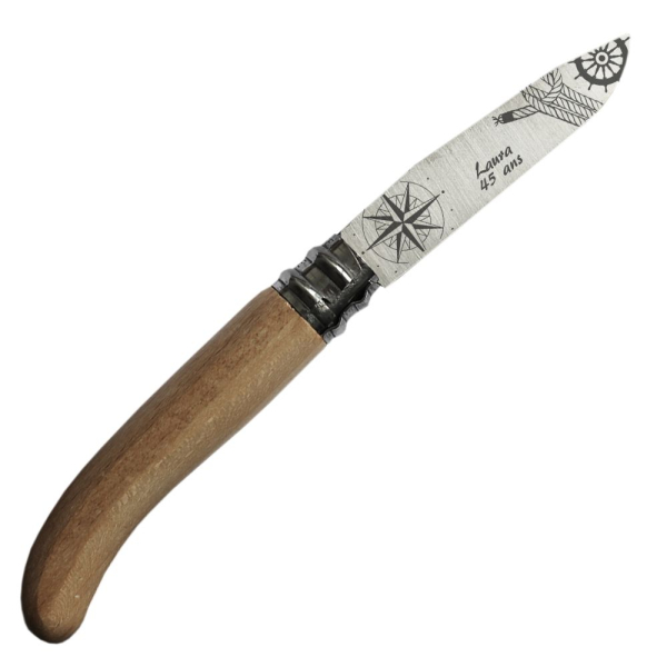 Couteau de poche hêtre personnalisé avec motifs