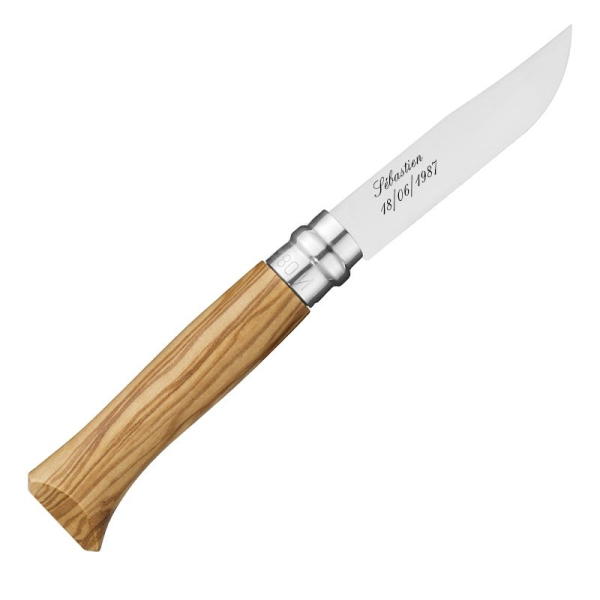 Coffret couteau Opinel n°8 olivier gravé