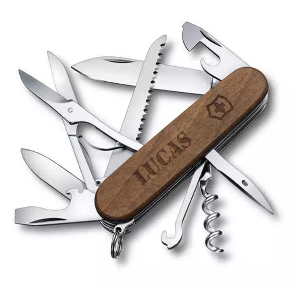 Couteu suisse wood huntsman gravé