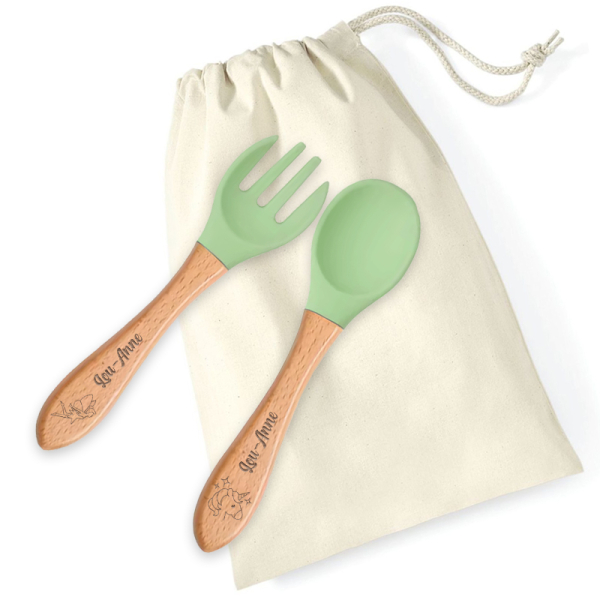 Couverts bébé silicone vert personnalisés Fantastique