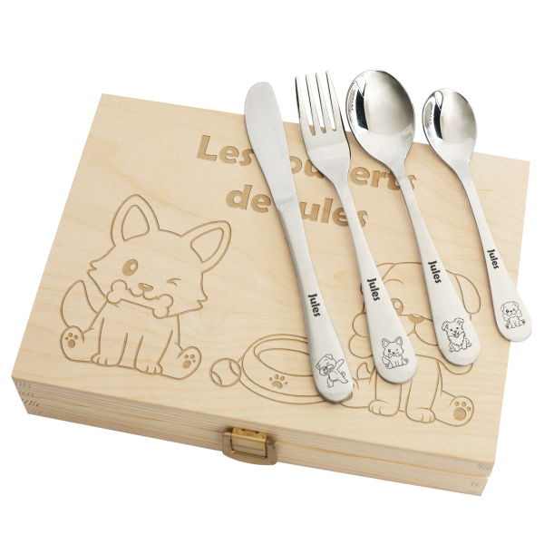 Coffret couverts enfant personnalisé chiot