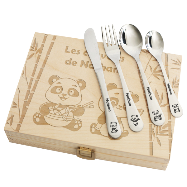 Coffret couverts enfant personnalisé panda