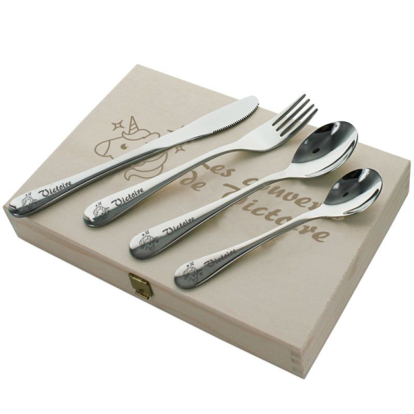 Coffret couverts enfant personnalisé licorne