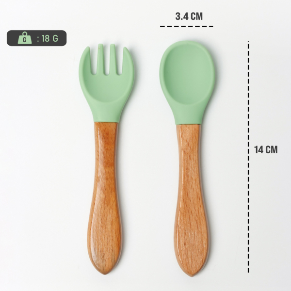 Couverts bébé en bois et silicone prénom