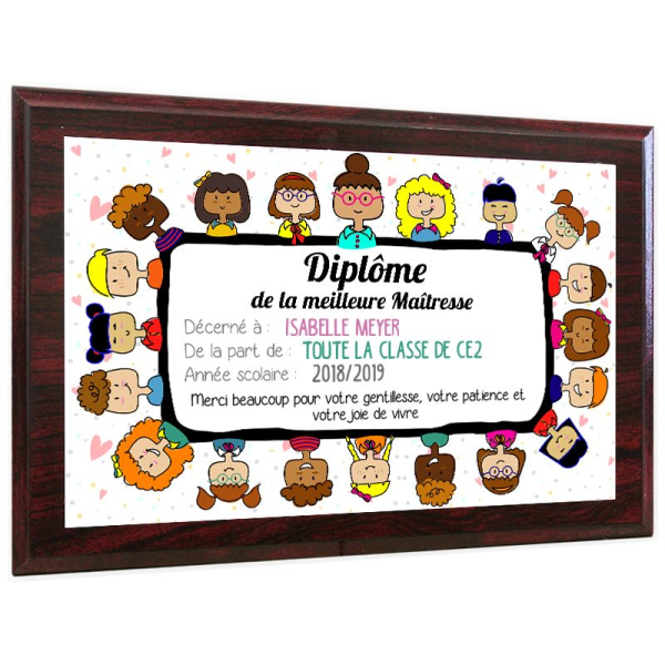 Diplôme de la meilleure maîtresse personnalisé sur plaque aluminium