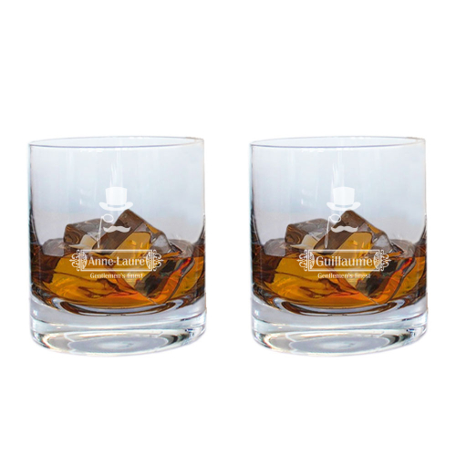 Duo de verres à whisky personnalisés prénoms
