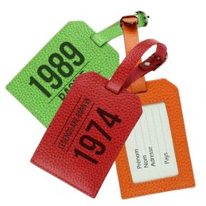 Porte-étiquette de bagage anniversaire en cuir gravé