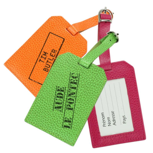 Porte-étiquette de bagage tampon en cuir gravé