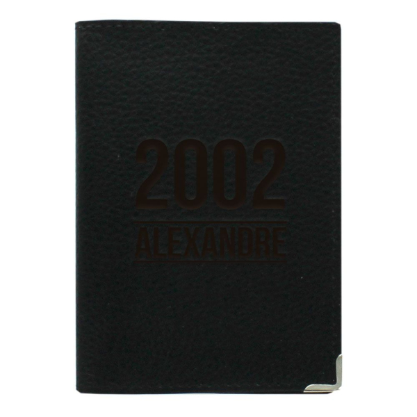 Etui passeport cuir noir personnalisé anniversaire