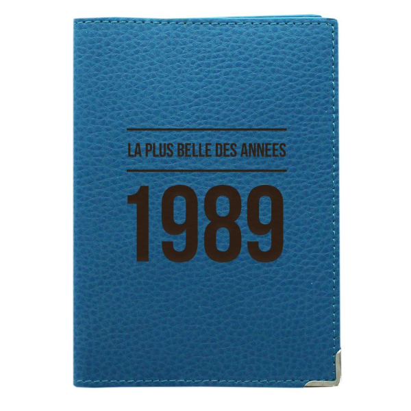 Etui passeport cuir turquoise personnalisé anniversaire