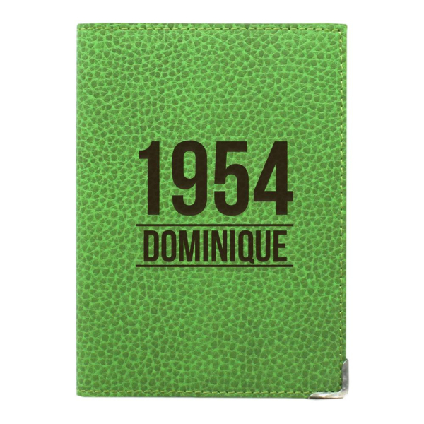 Etui passeport cuir vert personnalisé anniversaire