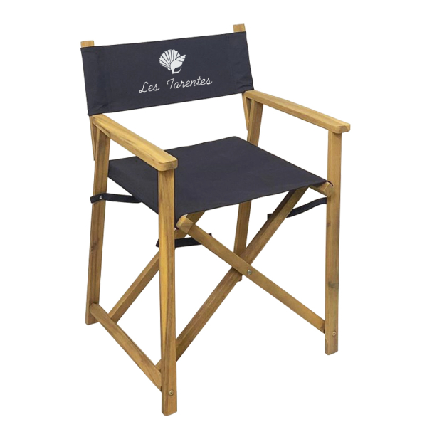 Fauteuil de directeur bleu marine brodé avec texte et motif