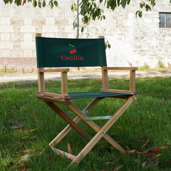 Fauteuil de réalisateur brodé avec prénom et motif cerises