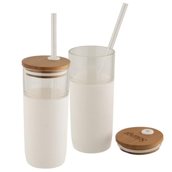 Gobelet en verre avec couvercle en bambou