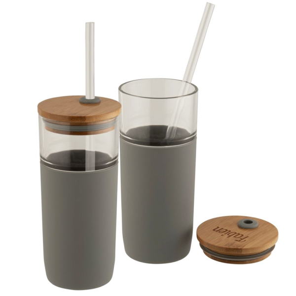 Gobelet en verre avec couvercle en bambou
