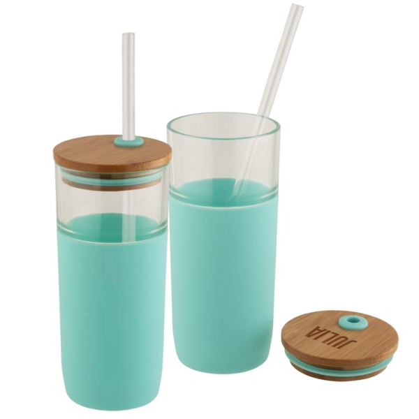 Gobelet en verre avec couvercle en bambou