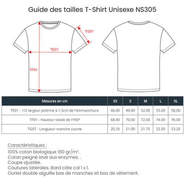 Guide taille t-shirt unisexe