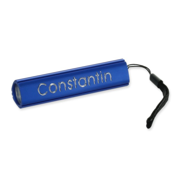 Lampe torche bleue LED gravée