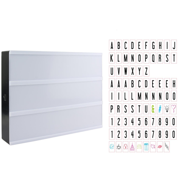 Lettres et symboles de la boite lumineuse