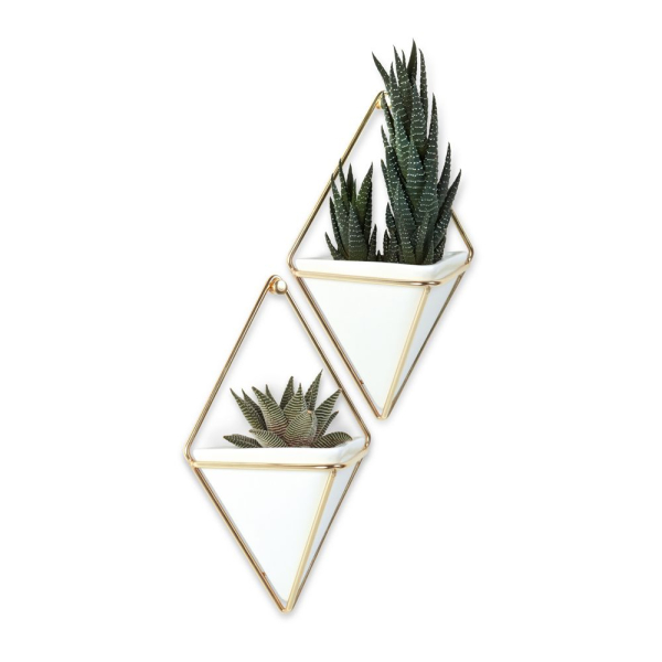 Lot de 2 vases muraux doré plantes
