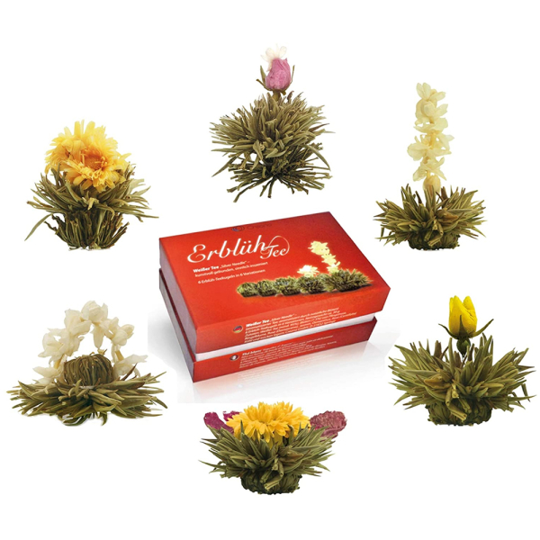 Coffret cadeau fleurs de thé, Avec théière et thé blanc