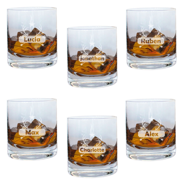 Lot de 6 verres à whisky gravés prénoms