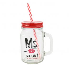 Mason jar en verre avec paille "Ms Amoureuse"