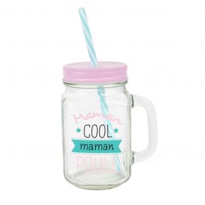 Mason jar en verre avec paille "Maman cool et poule"
