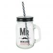 Mason jar en verre avec paille "Mr Amoureux"