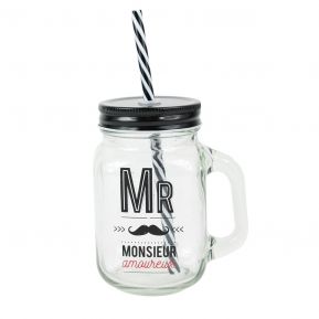 Mason jar en verre avec paille "Mr Amoureux"