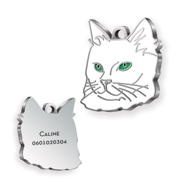 médaille chat blanc gravée