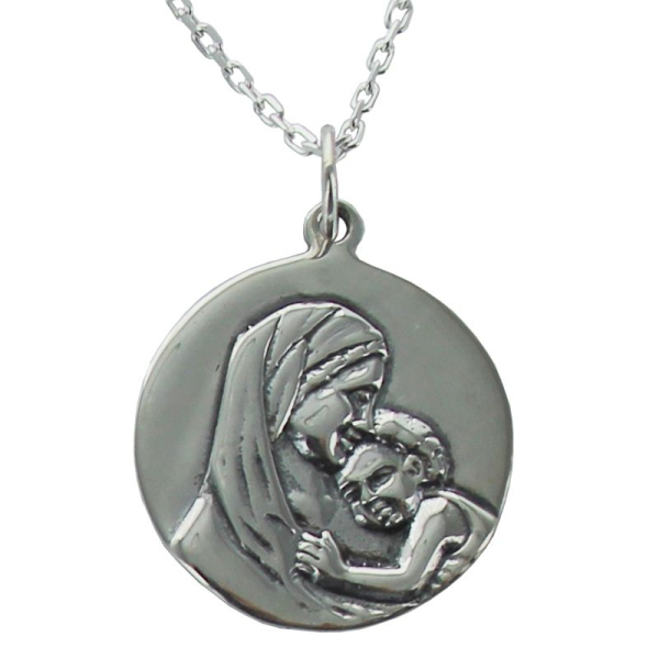 médaille de baptême vierge à l'enfant en argent 925 