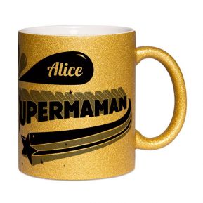 Mug à paillettes personnalisé Super Maman