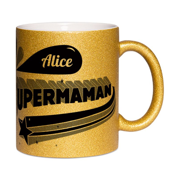 mug à paillettes personnalisé Super Maman