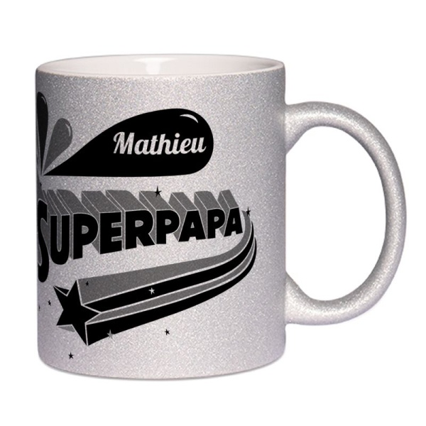 mug à paillettes personnalisé Super Papa
