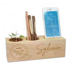 Petit organisateur de bureau en bois brut