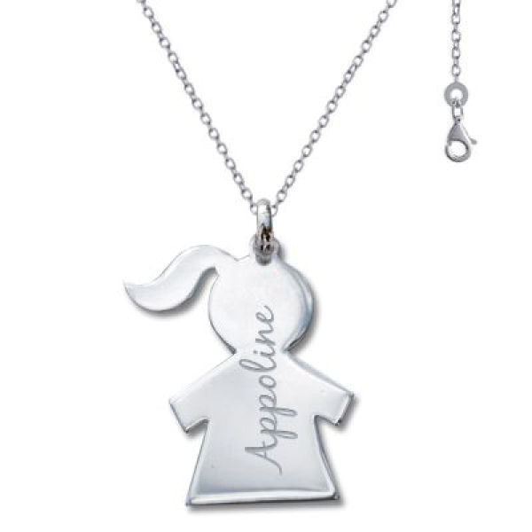 Pendentif chérubin fille sur chaine en argent