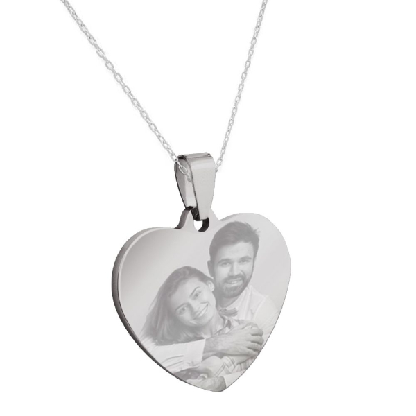 Pendentif photo coeur gravé