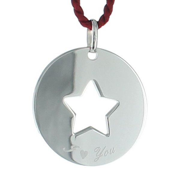 Pendentif rond et étoile ajourée gravé