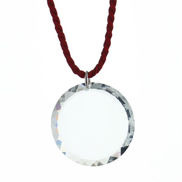 Pendentif rond en cristal  monté sur cordon