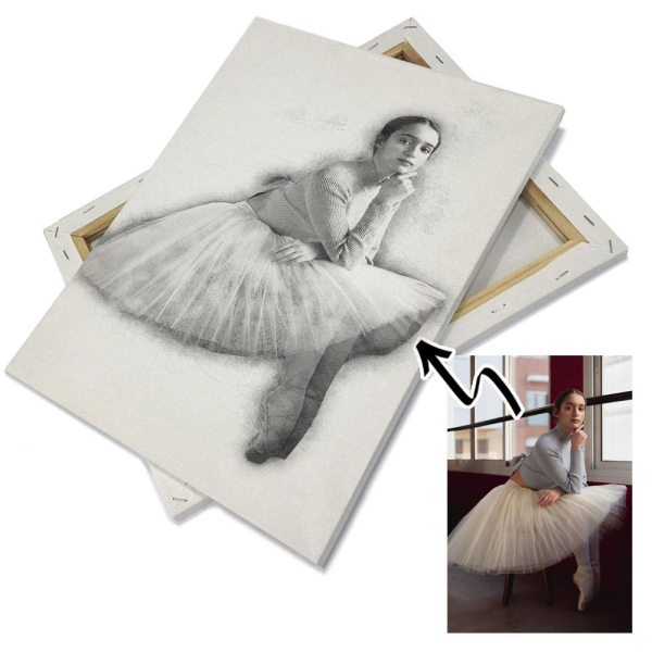 Portrait fusain sur toile canvas rectangulaire